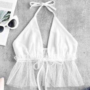 White Front Tie Crop Halter Top